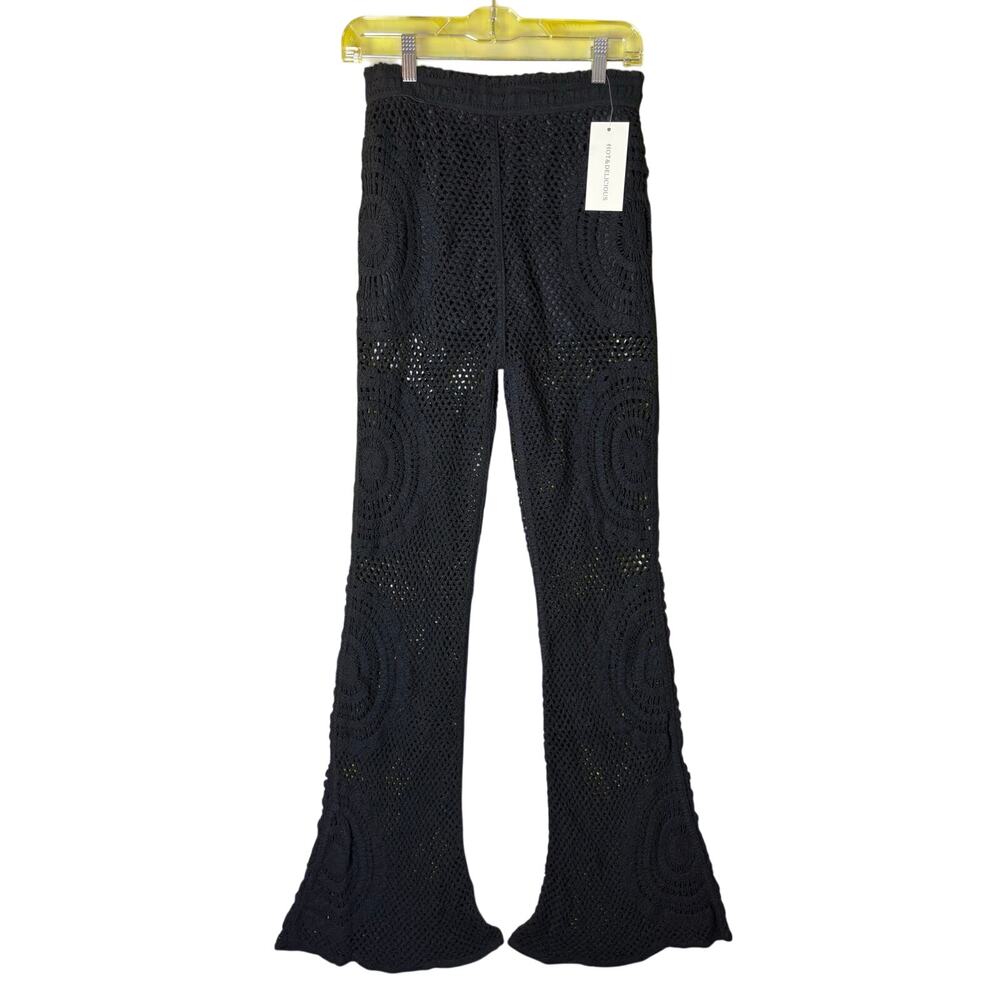Chic Hot & Delicious Black Mesh Flare Pants - NWT, Size L